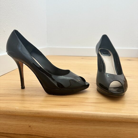 Dior Black Patent Leather Miss Dior Platform Peep Toe Pumps - Picture 1 of 6